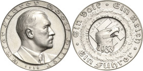 Drittes Reich
 Silbermedaille 1938 (F. Beyer) Auf die politischen Ereignisse des Jahres. Brustbild Adolf Hitlers nach rechts / Adlerkopf vor Hakenkre...