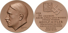 Drittes Reich
 Bronzemedaille 1939 (F. Krischker) 50. Geburtstag von Adolf Hitler - gestiftet von der Stadt Braunau. Kopf nach links / Wappen von Bra...