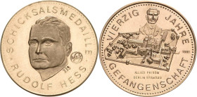 Drittes Reich
 Goldmedaille 1981 (M & K) Rudolf Hess - Vierzig Jahre Gefangenschaft. Kopf halblinks / Gefängnis aus der Vogelperspektive. 20,1 mm, 5 ...