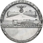 Eisenbahnen
 Große einseitige Zinkplakette o.J. Fachschaft Reichseisenbahn. 3 unterschiedliche Züge unter Emblem. 160 mm, 458,13 g Selten. Vorzüglich...