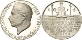 Erster Weltkrieg
 Silbermedaille 1914 (Lazer) Kaiser Wilhelm II. Kopf des Kaisers nach links / Thron von Schwertern umgeben, darunter Schrift. Mit Ra...