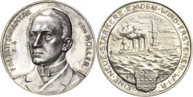 Erster Weltkrieg
 Silbermedaille 1914 (M. Ziegler/Grünthal) Untergang der S.M.S. "Emden". Brustbild des Kapitäns Karl von Müller halblinks in Uniform...