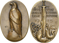 Erster Weltkrieg
 Bronzegussmedaille 1915 (C. Stock) Hilfe für deutsche Kriegsgefangene. Adler auf Felsen nach links / Schwert eine Hydra erstechend,...