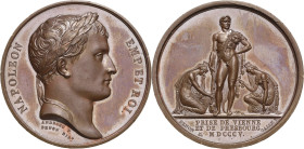 Napoleon, Befreiungskriege und ihre Jubiläen
 Bronzemedaille 1805 (Andrieu/Denon) Einnahme von Wien und Preßburg. Kopf mit Lorbeerkranz nach rechts /...