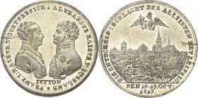 Napoleon, Befreiungskriege und ihre Jubiläen
 Versilberter Messingjeton 1813 (Stettner) Völkerschlacht bei Leipzig. Einander zugewandte Brustbilder d...