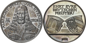 Personenmedaillen
Dürer, Albrecht 1471-1528 Silbermedaille 1928 (J. Bernhart) 400. Todestag. Brustbild von vorn, in der linken Hand eine Tafel, in de...