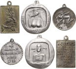 Güttler, Peter Götz *1939 Weißmetallgussmedaille 1980-1984. Neujahrsmedaillen. Verschiedene, teils erotische Motive DGMK 27 1979.4, 1980.1, 1981.3, 19...