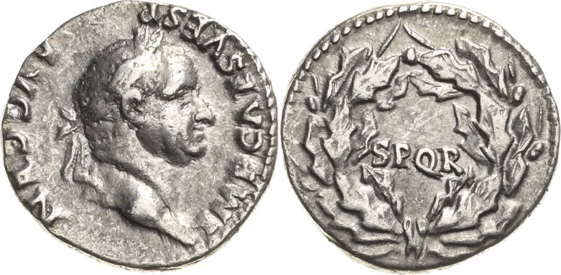 Kaiserzeit
Vespasian 69-79 Denar 73, Rom Kopf mit Lorbeerkranz nach rechts, IMP...