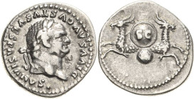 Kaiserzeit
Vespasian 69-79 Denar 80/81, Rom Konsekrationsprägung. Kopf mit Lorbeerkranz nach rechts, DIVVS AVGVSTVS VESPASIANVS / Globus mit 2 Capri-...
