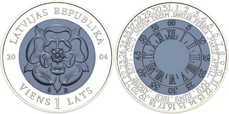 Lettland
 1 Lats 2004. Niob/Silber. Im Etui (außen leicht beschädigt) KM 62 Ste...