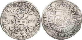 Niederlande-Overijssel
Philipp II. 1555-1598 1/2 Écu de Bourgogne 1590. Delmonte 812 GH 241-17 b Äußerst selten. Fast vorzüglich