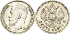 Russland
Nikolaus II. 1894-1917 Rubel 1911, EB-St. Petersburg Bitkin 65 (R) Davenport - (vgl. 293) Selten. Sehr schön+