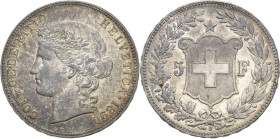 Schweiz-Eidgenossenschaft
 5 Franken 1890, B-Bern Divo/Tobler 297 Davenport 392 HMZ 2-1198 c Kl. Kratzer, vorzüglich