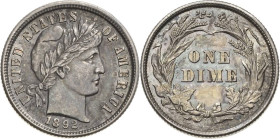 Vereinigte Staaten von Amerika
 Dime (10 Cent) 1892, o. Mzz.-Philadelphia Barber Dime KM 113 Prachtvolles Exemplar. Vorzüglich-prägefrisch