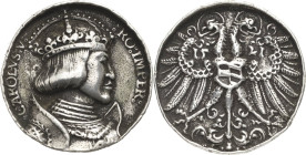 Habsburg
Karl V. 1519-1558 Silbergussmedaille 1521 (späterer Guss) (nach H. Krafft) Dedikationsmedaille. Brustbild nach rechts / Doppeladler. 44,5 mm...