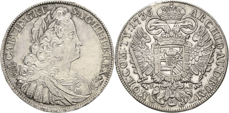 Habsburg
Karl VI. 1711-1740 Taler 1736, KB-Kremnitz Voglhuber 260/VI Davenport ...