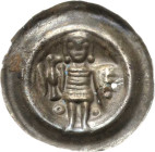 Barby, Grafschaft
Walther IV. 1223-1255 Brakteat, Barby Graf steht von vorn mit Adler und Schild zwischen Kringel und Punkt Mehl S. 40-41 Slg. Bonhof...