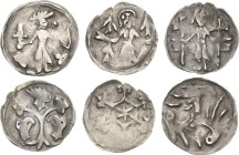 Brandenburg, Markgrafschaft
Woldemar 1308-1319 und Interregnum 1319-1323 Denar Stehender Markgraf mit zwei Kreuzen, zu den Seiten je ein L-förmiges P...