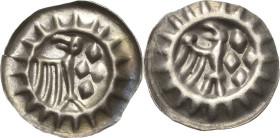 Brandenburg, Markgrafschaft
Friedrich II. 1440-1470 Hohlpfennig, Stendal Halber Adler und 4 Steine, Strahlenrand. Die Federn der Adlerschwingen falle...