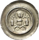 Halberstadt - Bischöfliche Prägungen
Ludolf I. 1236-1241, Meinhard und Ludolf II. 1241-1255 oder Volrat 1255-1296 Brakteat Hl. Stephan sitzt auf Dopp...