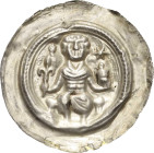Leisnig - Burggräfliche Münzstätte
Albrecht ca. 1228-1258 Brakteat, Torgau oder Leisnig Auf einer Bank sitzender Burggraf mit Lilienzepter und Doppel...