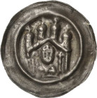 Magdeburg, Erzbistum
Wilbrand von Käfernburg 1235-1254 Brakteat. Brustbild des Erzbischofs mit Krumm- und Kreuzstab unter viertürmigem Giebel von vor...