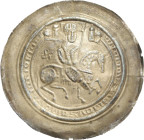 Mansfeld, Grafschaft
Burchard I. 1183-1229 Brakteat Nach rechts reitender Graf mit Sturmhaube, langer Fahne und Schild, über Pferdekruppe ein Schleif...