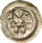 Sachsen, Haus Wettin, Brakteatenzeit
Dietrich der Bedrängte 1197-1221 Brakteat, Torgau oder Eilenburg Auf Doppelbogen sitzender Markgraf hält Fahne g...