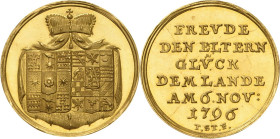 Anhalt-Bernburg
Alexius Friedrich Christian 1796-1834 Goldmedaille zu 1 1/2 Dukaten 1796. Geburt des Erbprinzen von Lippe-Detmold am 6. November. Unt...