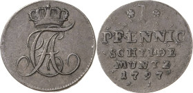 Anhalt-Bernburg
Alexius Friedrich Christian 1796-1834 Pfennig 1797, Silberhütte Jaeger 37 Mann 741 Sehr schön-vorzüglich