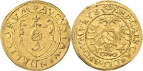 Augsburg-Stadt
 Goldgulden o.J. (1517/1558). Mit Titel Karls V Forster 6 Friedberg 43 Vetterle 0000.8 GOLD. 3.26 g. Min. Schrötlingsriss, vorzüglich...