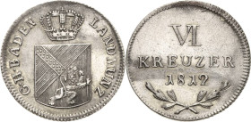 Baden-Durlach
Carl Ludwig Friedrich 1811-1818 6 Kreuzer 1812. AKS 26 Jaeger 9 Vorzüglich