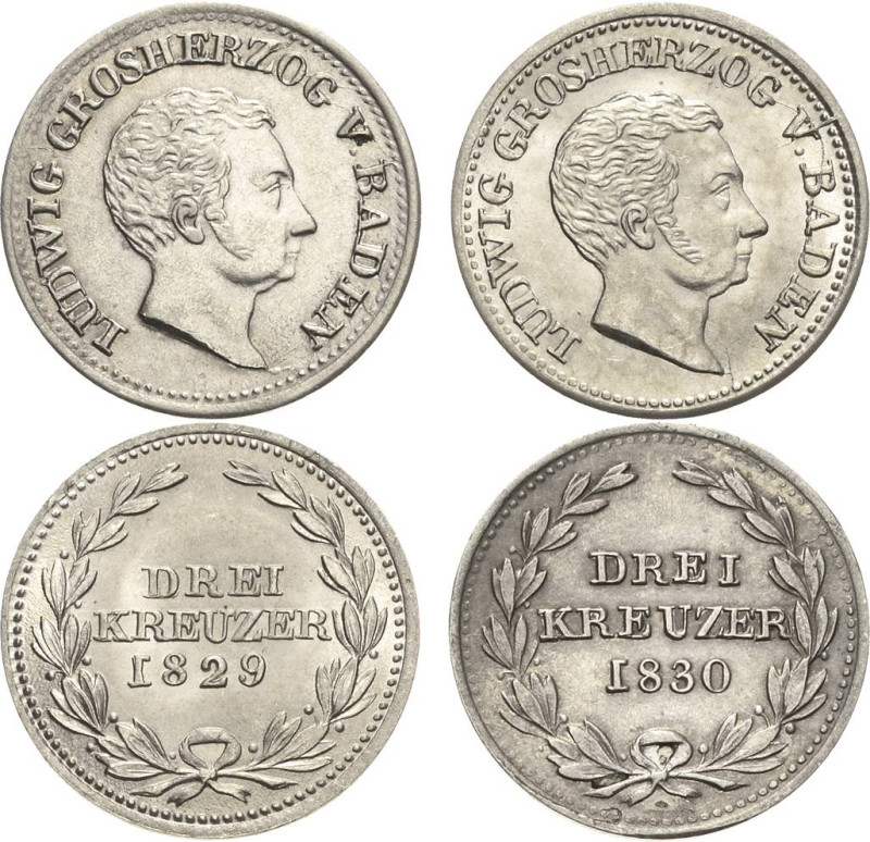 Baden-Durlach
Ludwig 1818-1830 Kreuzer 1829 und 1830, Karlsruhe AKS 63 Jaeger 3...