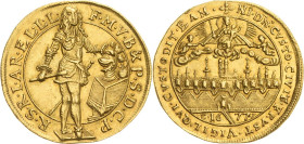 Bayern
Ferdinand Maria 1651-1679 Dukat 1677, München Der geharnischte Herzog steht fast von vorn und hält Kommandostab, F M V B & P S D C P R S R I A...