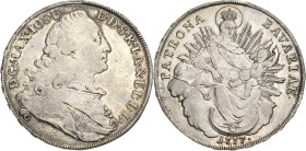 Bayern
Maximilian III. Joseph 1745-1777 Taler 1777, München Madonna Hahn 307 Wittelsbach - Davenport 1953 A Sehr selten in dieser Erhaltung. Vorzügli...