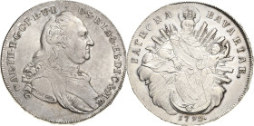 Bayern
Karl Theodor 1777-1799 Taler 1792, München Madonna Hahn 346 Beierlein 2366 Davenport 1965 Attraktives Exemplar eines seltenen Jahrgangs. Rever...