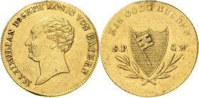 Bayern
Maximilian I. Joseph 1806-1825 Goldgulden o.J. (nach 1817), München Präsent der Stadt Würzburg. Neujahrs-Goldgulden AKS 15 (Würzburg) Jaeger 1...