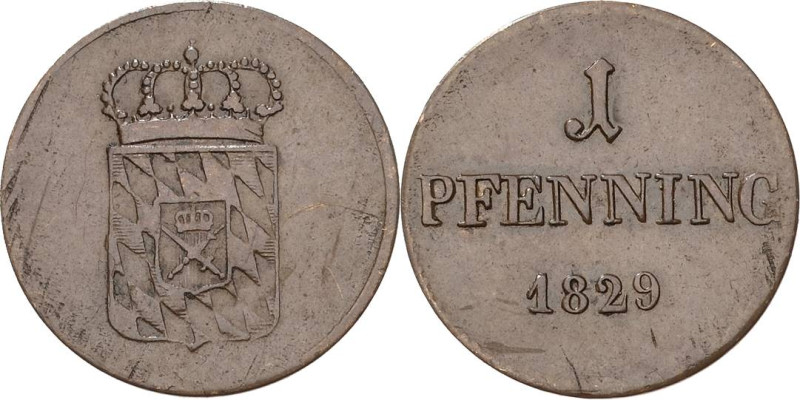 Bayern
Ludwig I. 1825-1848 Pfennig 1829, München AKS 92 Jaeger 6 Seltener Jahrg...