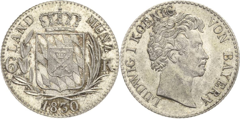 Bayern
Ludwig I. 1825-1848 6 Kreuzer 1830, München AKS 81 Jaeger 29 Fast Stempe...