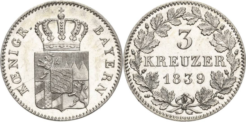 Bayern
Ludwig I. 1825-1848 3 Kreuzer 1839, München AKS 85 Jaeger 59 Selten in d...