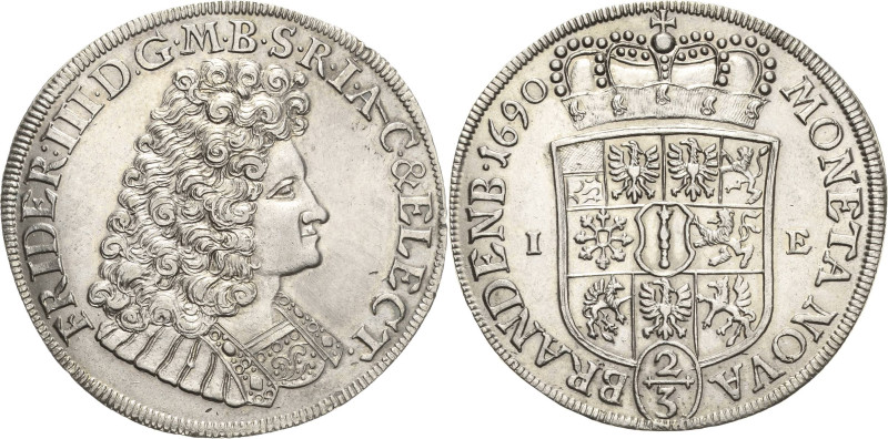 Brandenburg-Preußen
Friedrich III. 1688-1701 2/3 Taler 1690, IE-Magdeburg Brust...