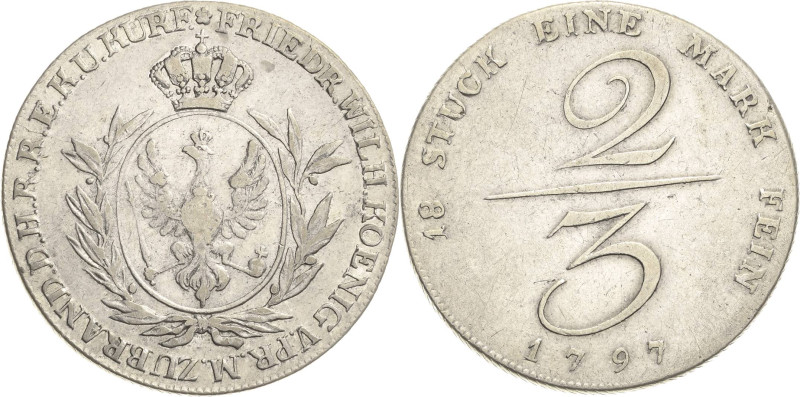 Brandenburg-Preußen
Friedrich Wilhelm III. 1797-1840 2/3 Taler 1797, Berlin Han...