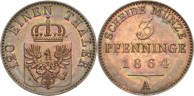 Brandenburg-Preußen
Wilhelm I. 1861-1888 3 Pfennige 1864, A-Berlin Olding 424 A...