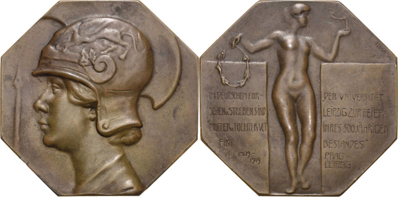 Leipzig
 Achteckige Bronzemedaille 1909 (Anton Grath/C. Poellath) 500 Jahre Uni...