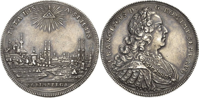 Nürnberg
 Taler 1745. Mit Titel Franz I. Stadtansicht Kellner 273 Slg. Erlanger...