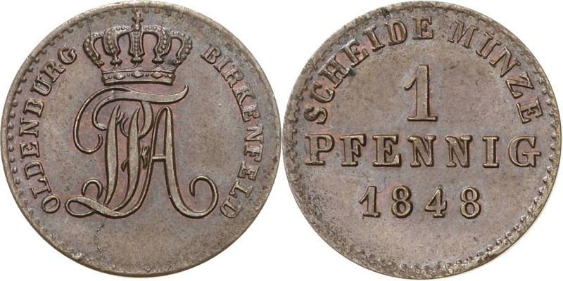 Oldenburg
Paul Friedrich August 1829-1853 Pfennig 1848, Hannover Für Birkenfeld...