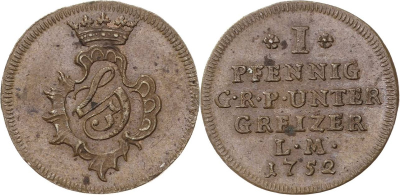 Reuss-Ältere Linie - Untergreiz
Heinrich III. 1733-1768 Pfennig 1752, Saalfeld ...