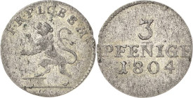 Reuss-Jüngere Linie - Lobenstein
Heinrich XXXV. 1782-1805 3 Pfennig 1804, Saalfeld Schmidt und Knab 584 Jaeger 72 a Selten. Leichte Prägeschwäche, vo...