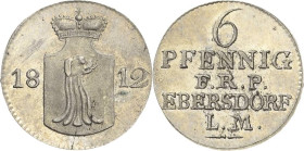 Reuss-Jüngere Linie - Lobenstein-Ebersdorf
Heinrich LI. 1779-1822 6 Pfennig 1812, Saalfeld AKS 51 Jaeger 95 Schmidt und Knab 609 Sehr selten in diese...