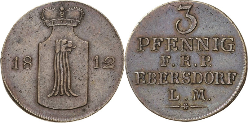 Reuss-Jüngere Linie - Ebersdorf
Heinrich LI. 1779-1822 3 Pfennig 1812, Saalfeld...